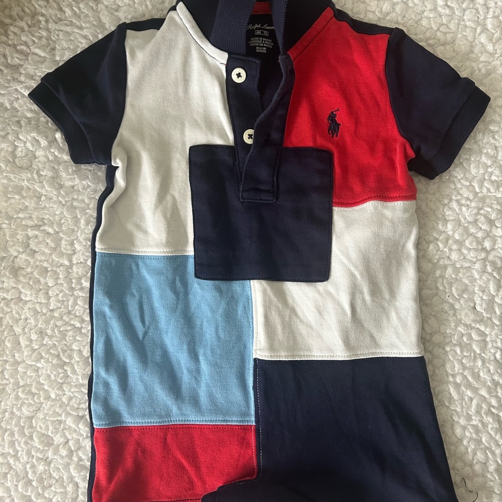 Polo by Ralph Lauren Kids Color Block Onesie- Red, Blue, White